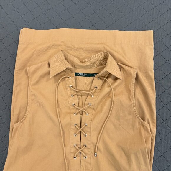 Ralph Lauren Sleeveless Lace-Up Cotton Blend Khaki Dress Size XS - Picture 3 of 7